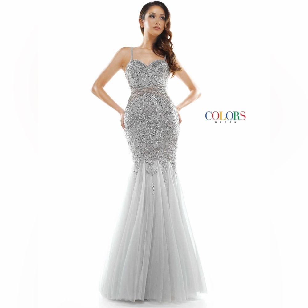 PROM Colors dress 2230 silver size 12 mermaid beaded dress